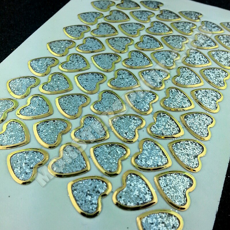CLEARANCE - Beautiful .5 Silver Glitter Mini Heart Stickers with